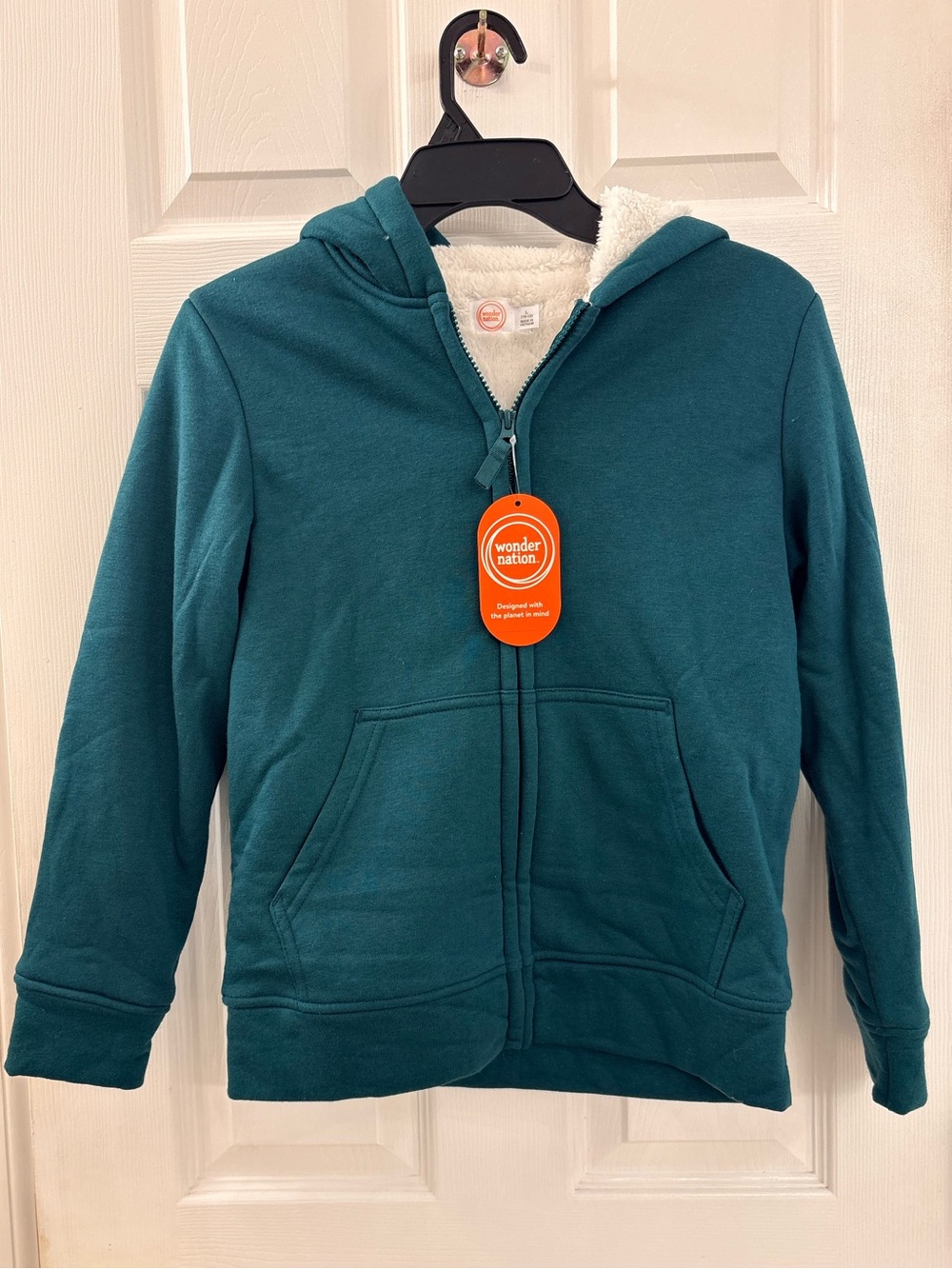 NWT Wonder Nation Teal Hooded Sherpa-Lined Kids Zip Hoodie